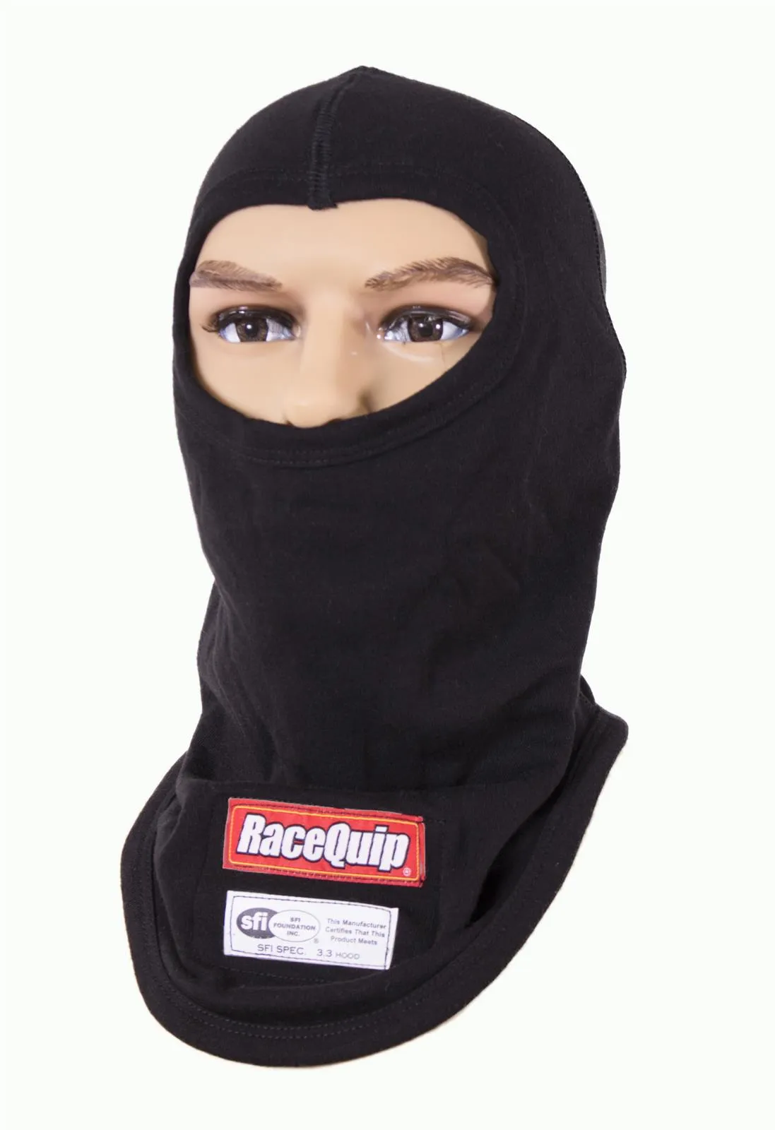 RaceQuip SFI 3.3 Fire Retardant (FR) Underwear Head Sock Balaclava - Single Layer or Two Layer Hood Black