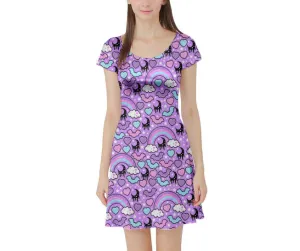 Rainbow spooky bats purple short sleeve skater dress [made to order]