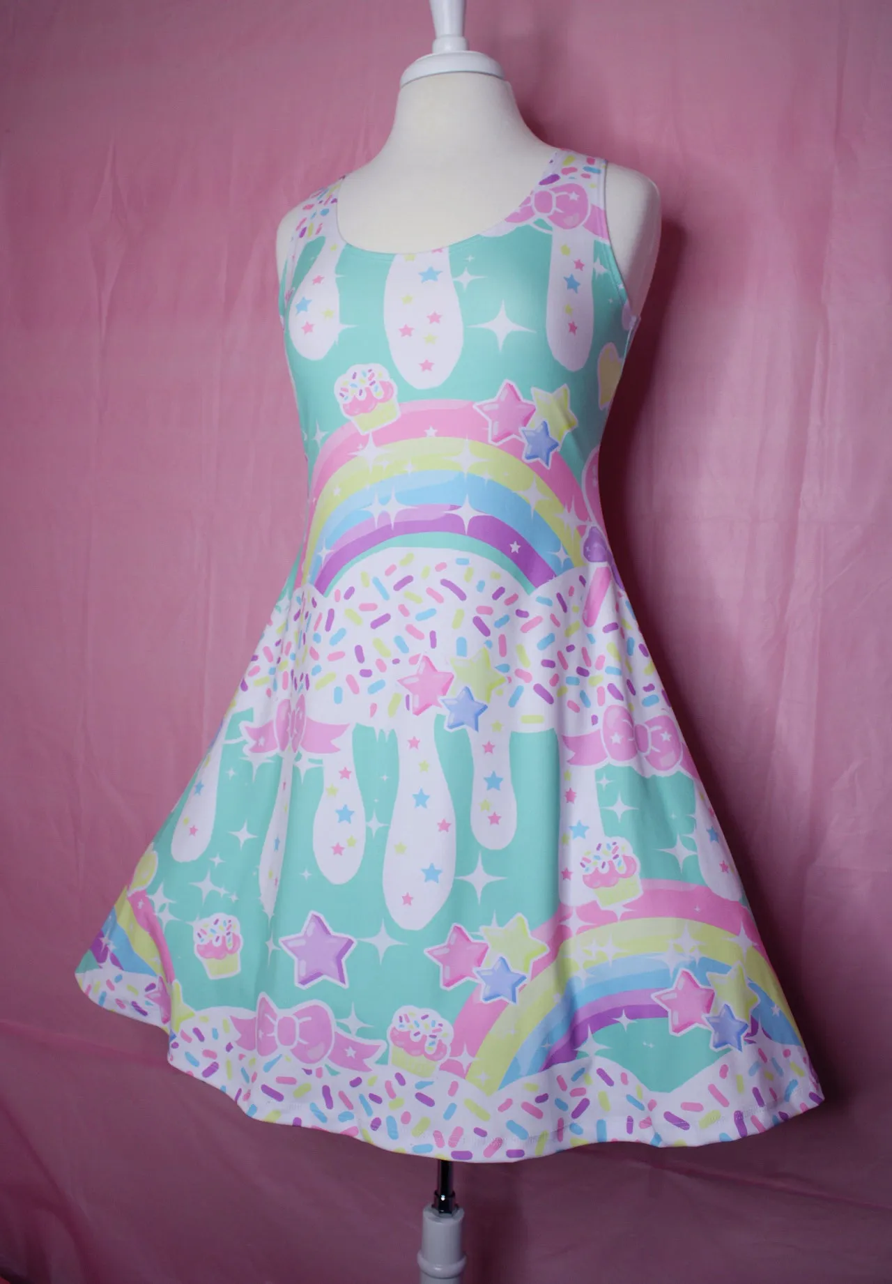 Rainbow Sweets Mint Sleeveless Skater Dress [Made To order]