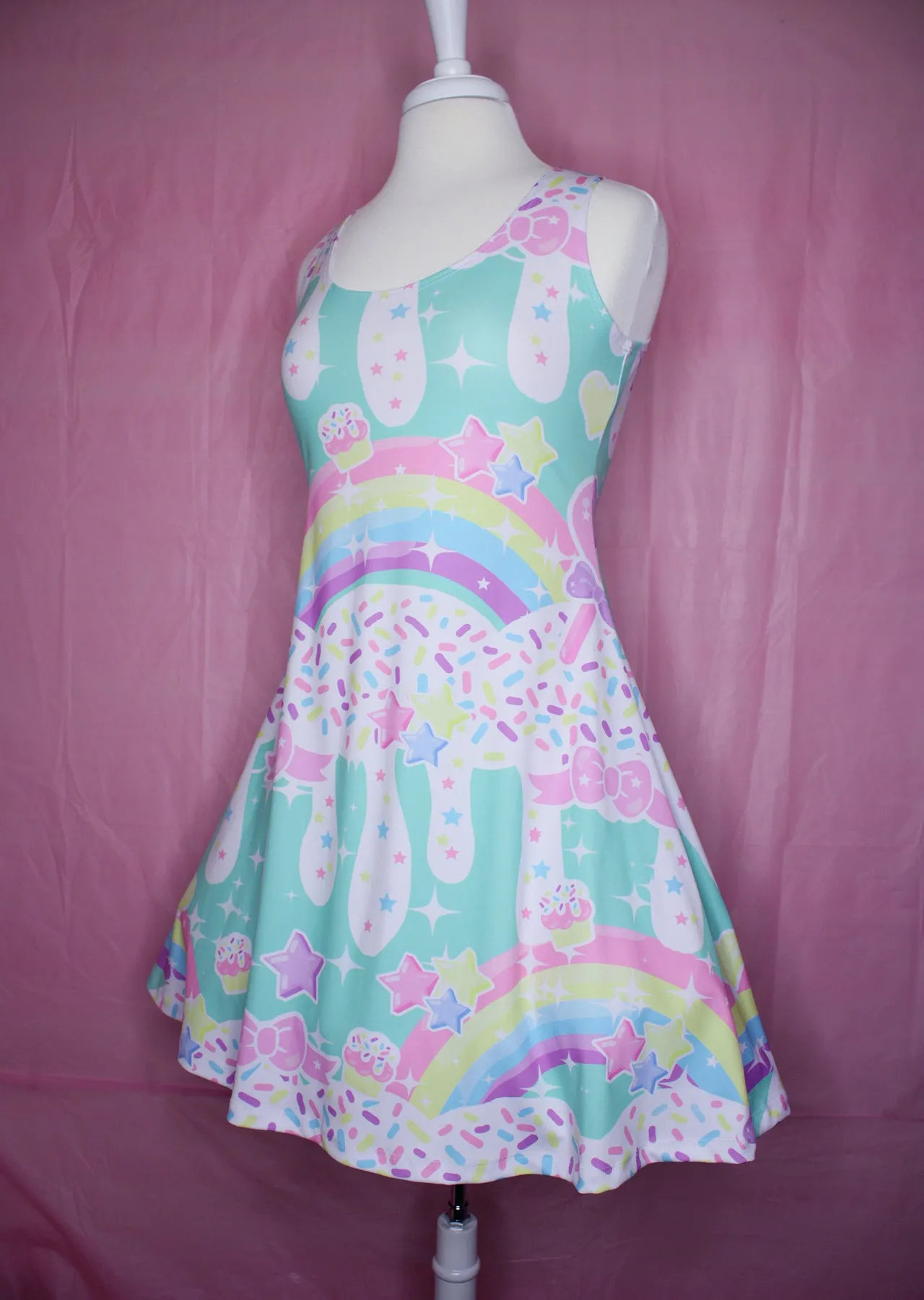 Rainbow Sweets Mint Sleeveless Skater Dress [Made To order]