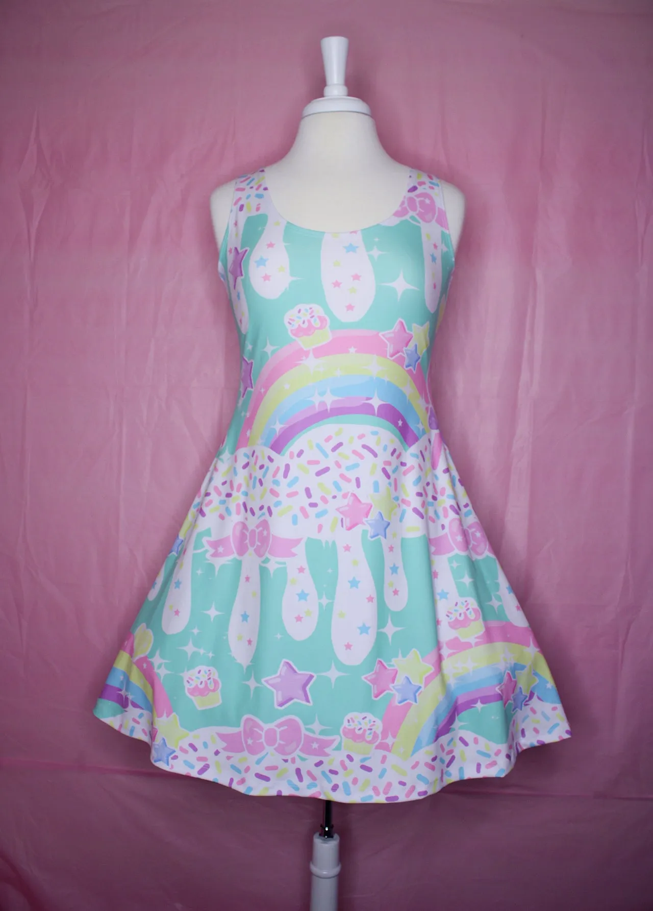 Rainbow Sweets Mint Sleeveless Skater Dress [Made To order]