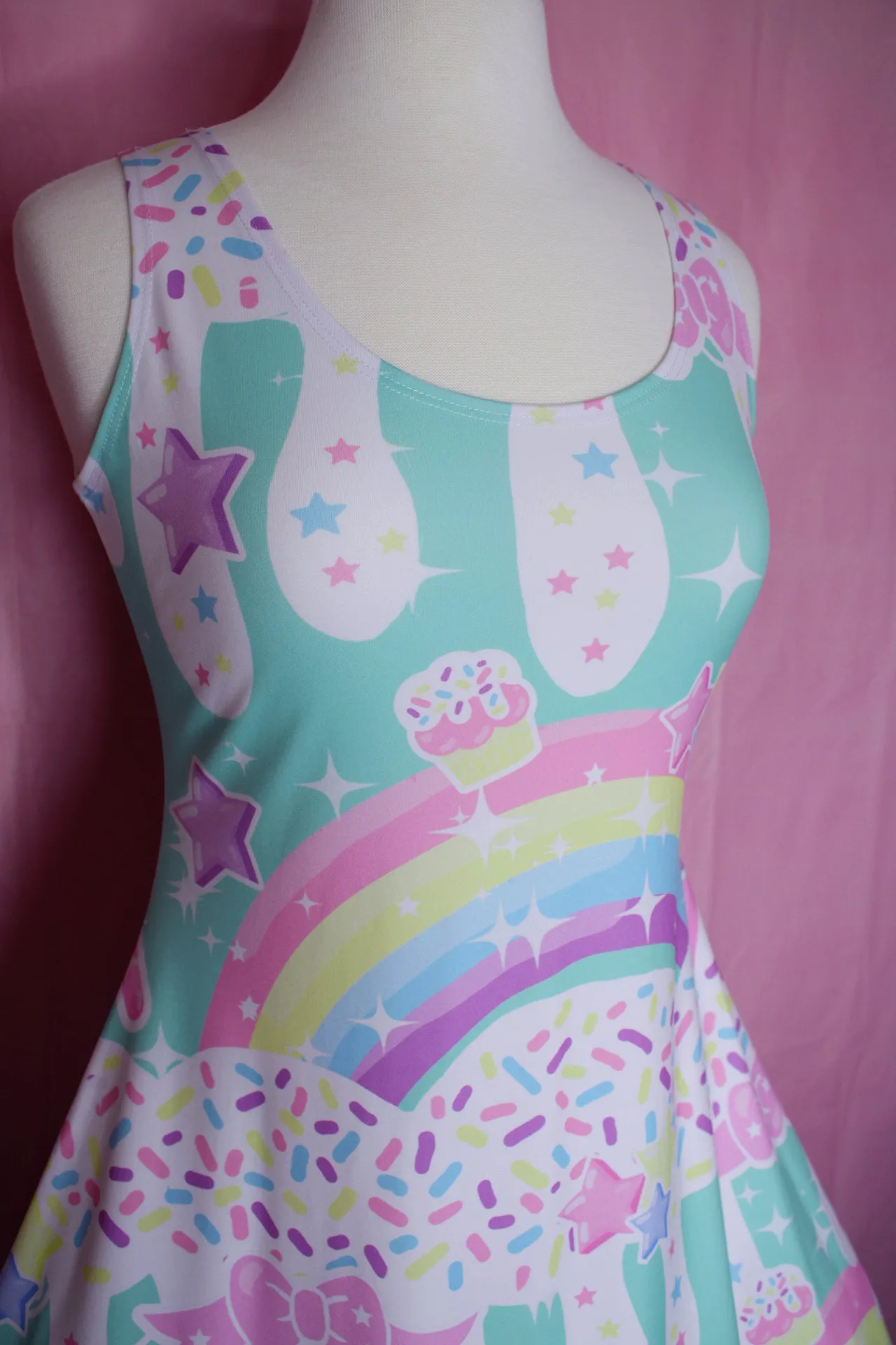 Rainbow Sweets Mint Sleeveless Skater Dress [Made To order]