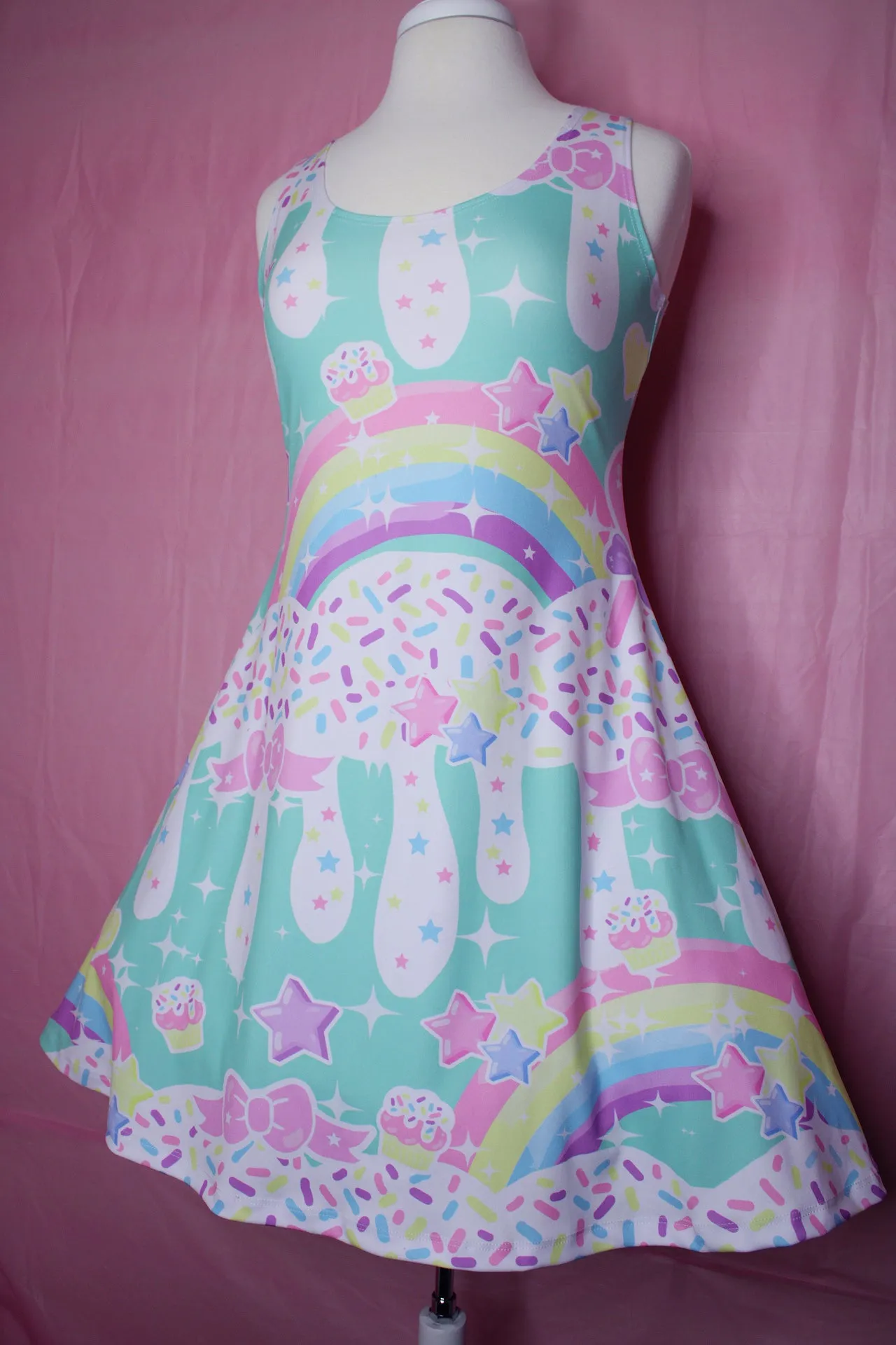 Rainbow Sweets Mint Sleeveless Skater Dress [Made To order]