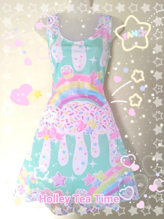 Rainbow Sweets Mint Sleeveless Skater Dress [Made To order]