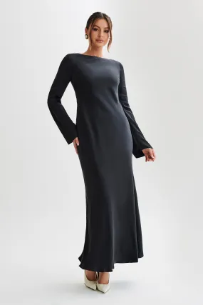 Rayleigh Long Sleeve Satin Maxi Dress - Black