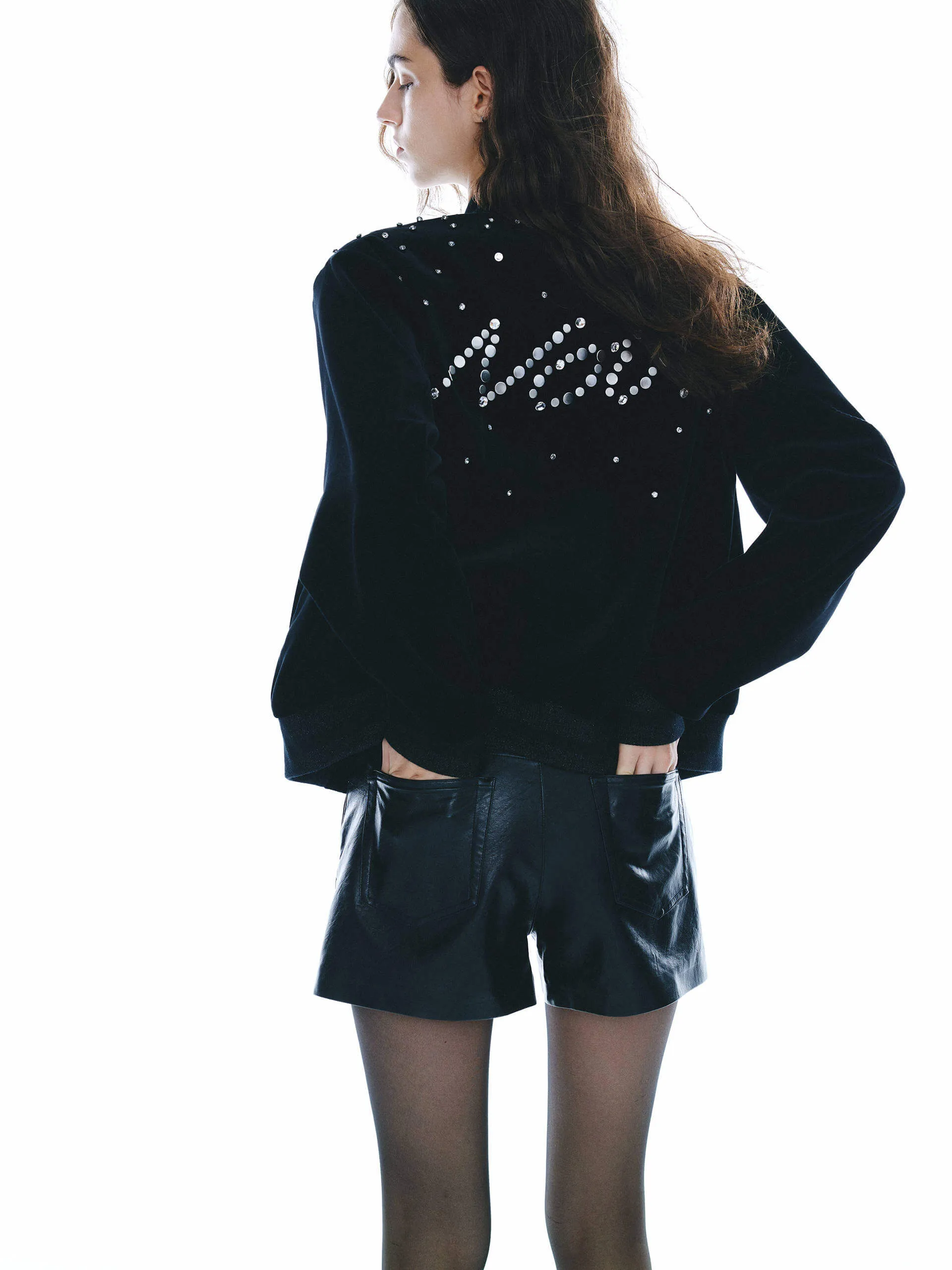 Rhinestone Detail Bomber Jacket