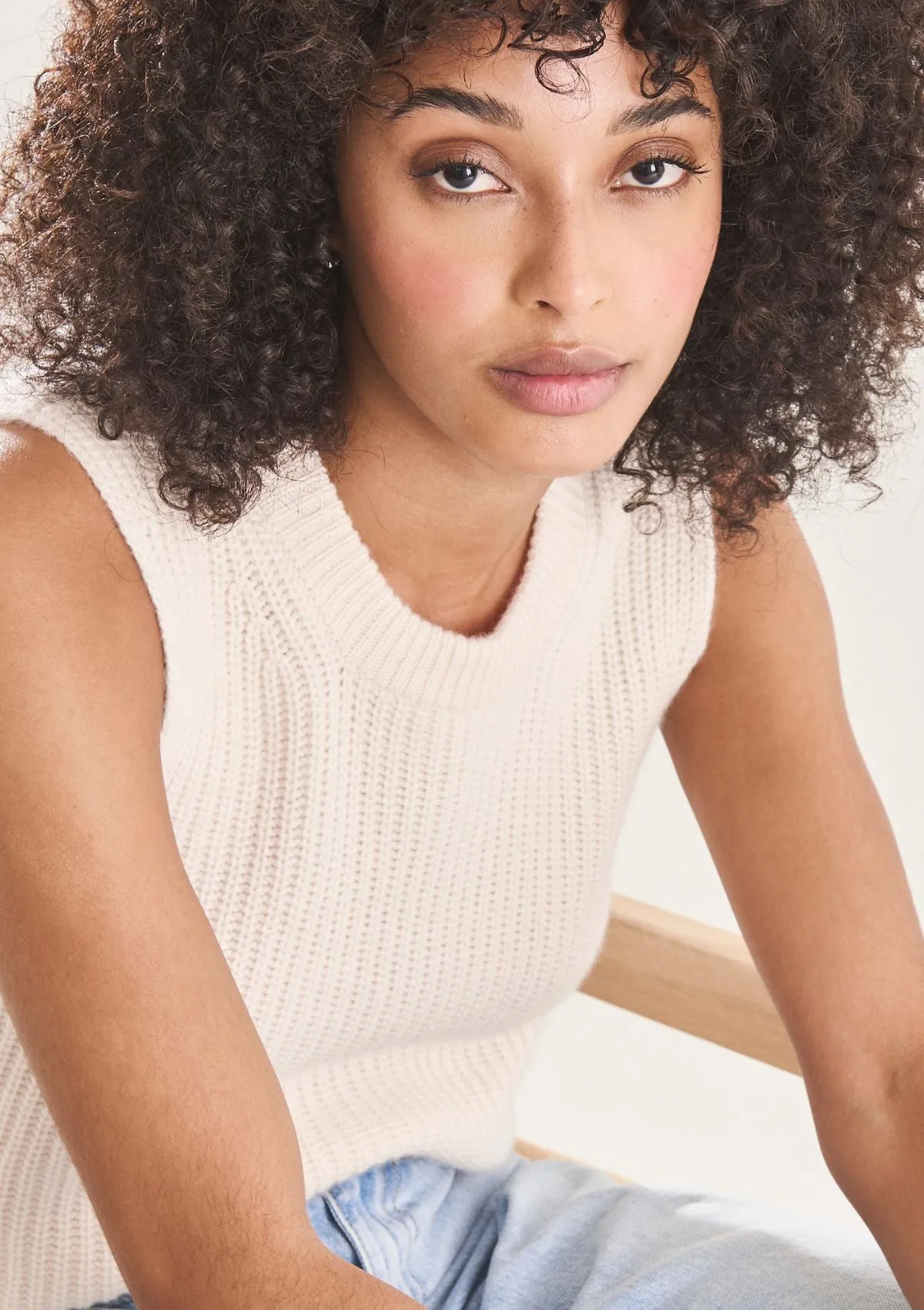 Ribbed Cashmere Tank in Feather White