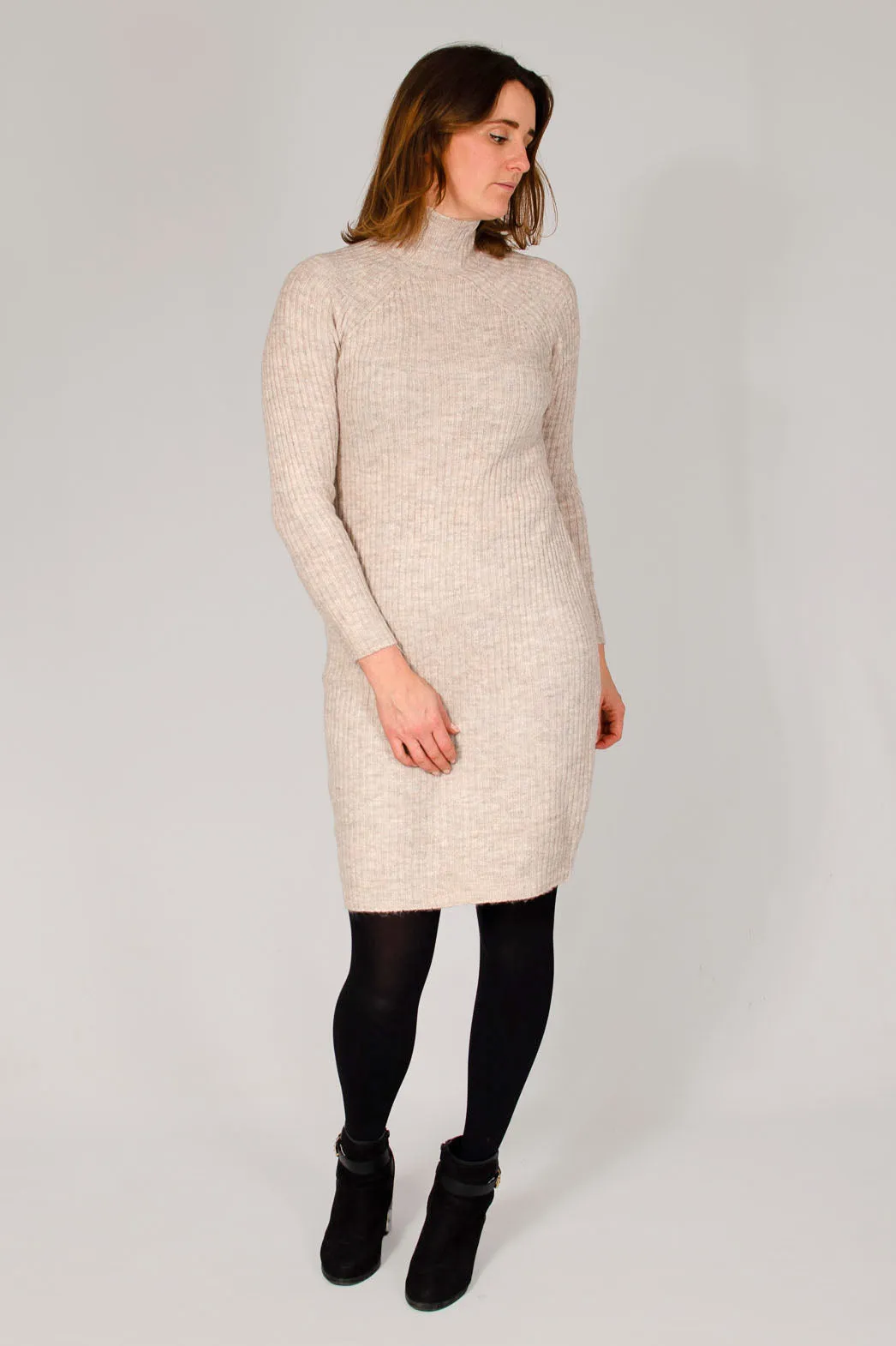 Ribbed High Neck Jumper Dress