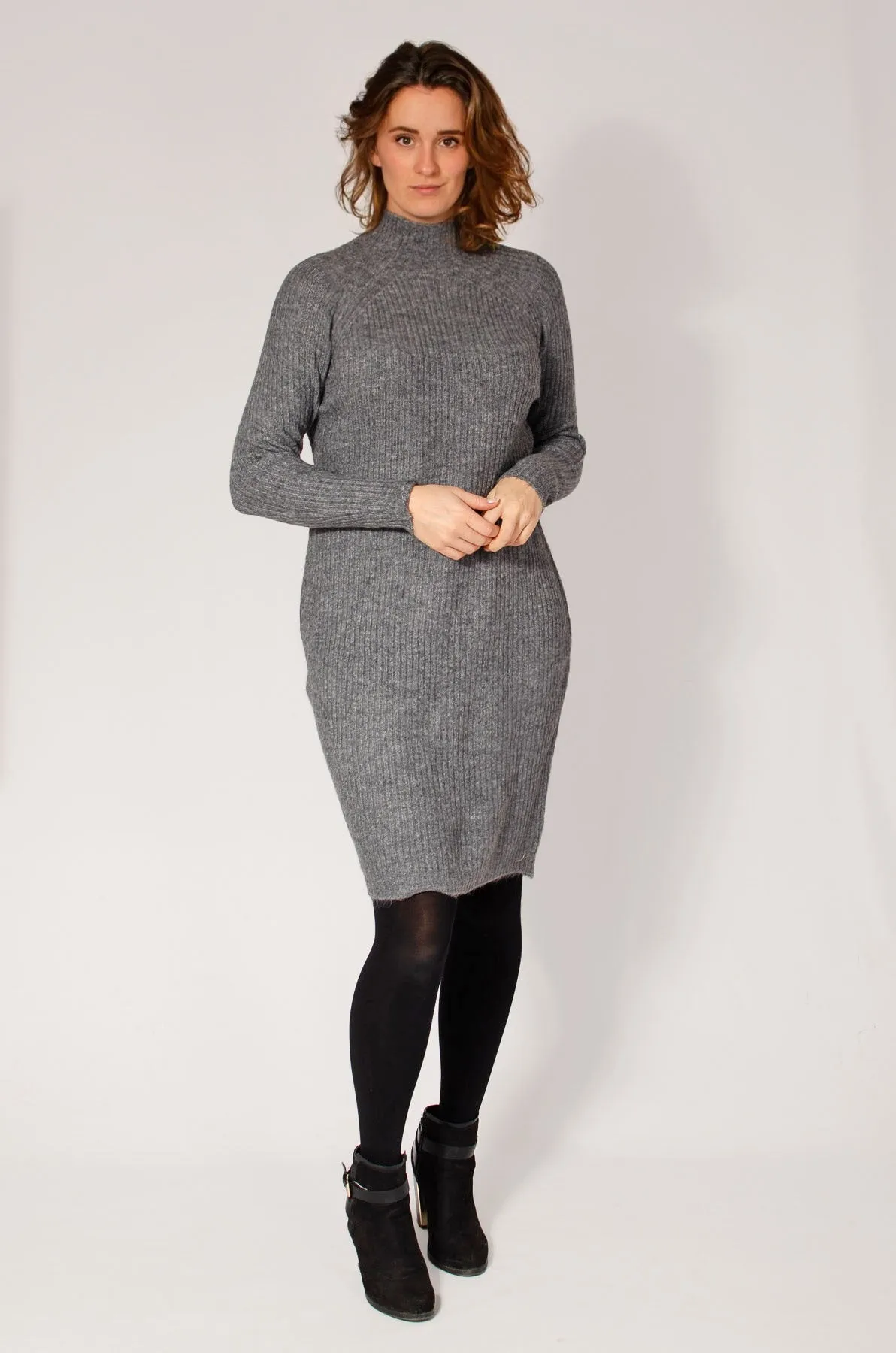 Ribbed High Neck Jumper Dress