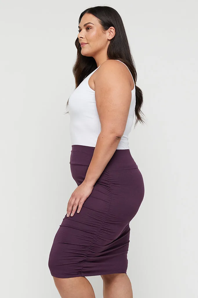 Ruched Bamboo Skirt - Plum