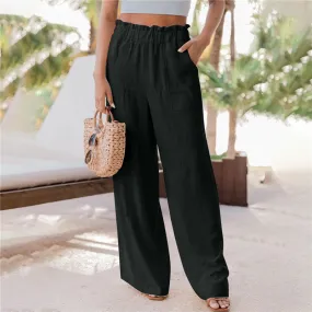 Ruffled Patch Pocket Mid Waist Wide Leg Pants (6 colors)