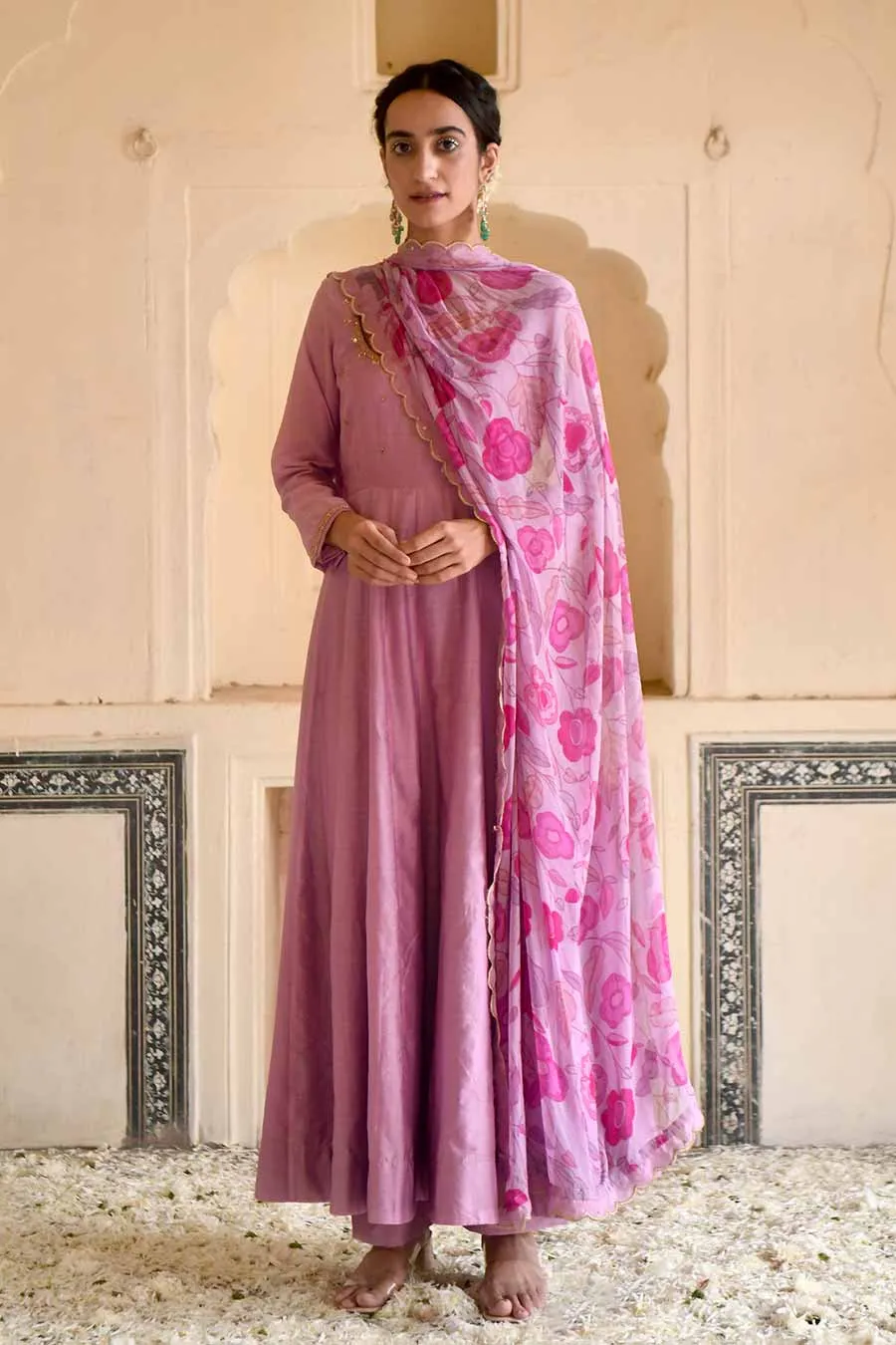 Rustic Pink Chanderi Festive Kurta Set