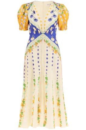 Saloni 'lea' long dress in printed silk