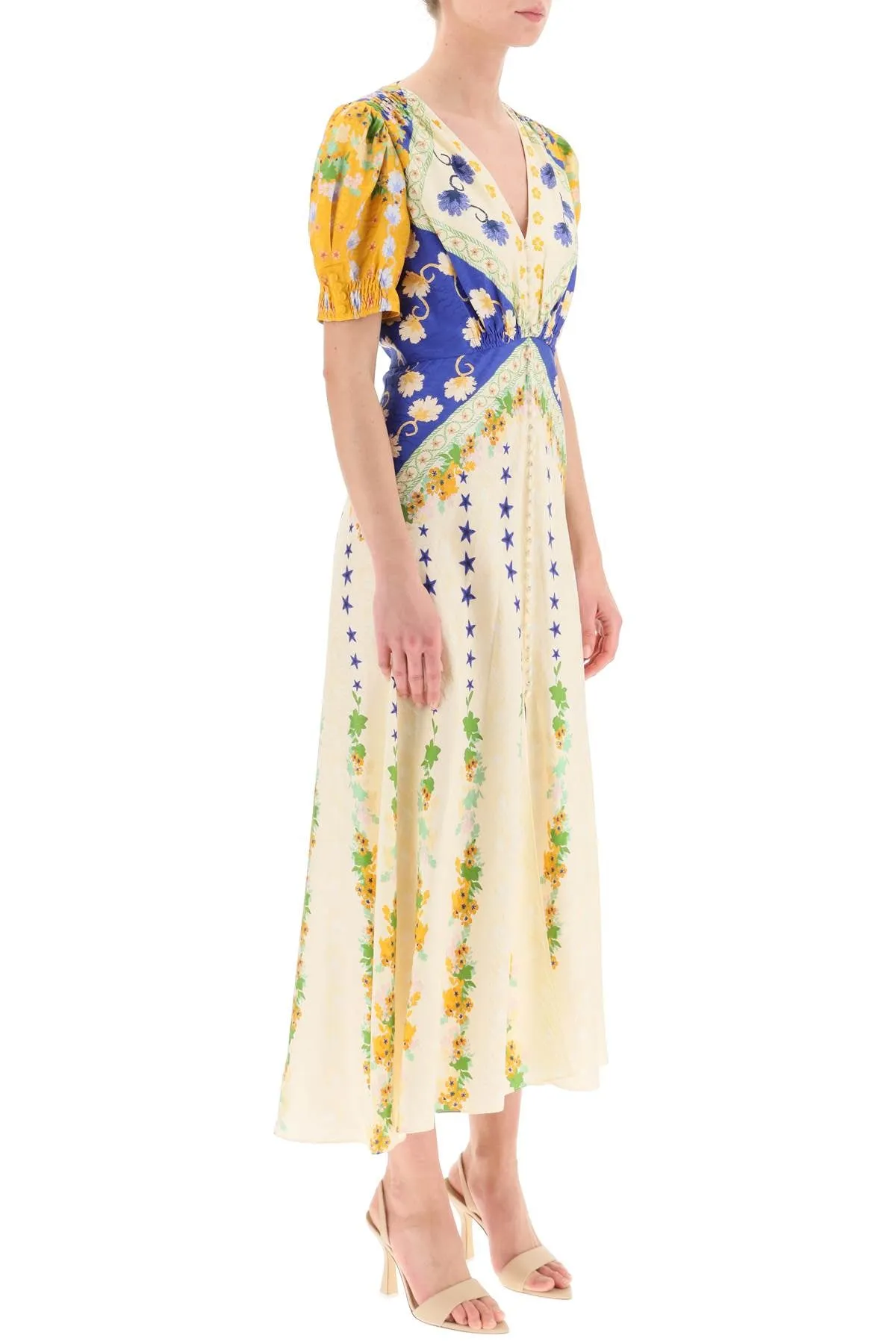 Saloni 'lea' long dress in printed silk