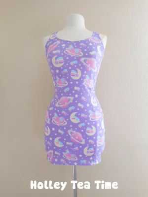 Saturn's Wish Purple Bodycon Dress [made to order]