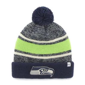 Seattle Seahawks 47 Brand Tri-Tone Fairfax Cuff Knit Poofball Beanie Hat Cap