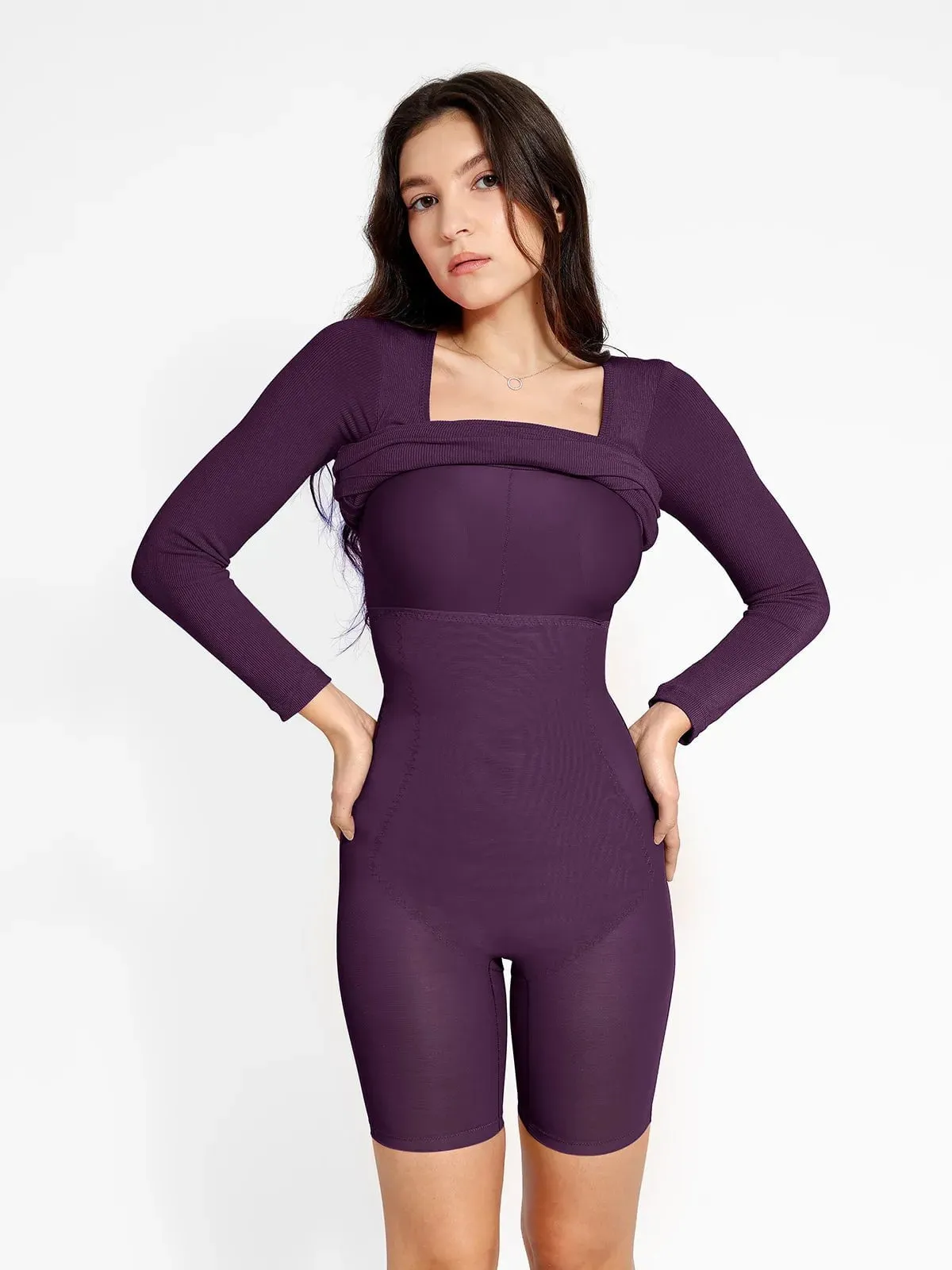 Shapewear Long Sleeve Square Neck Modal Slimming Midi Dress