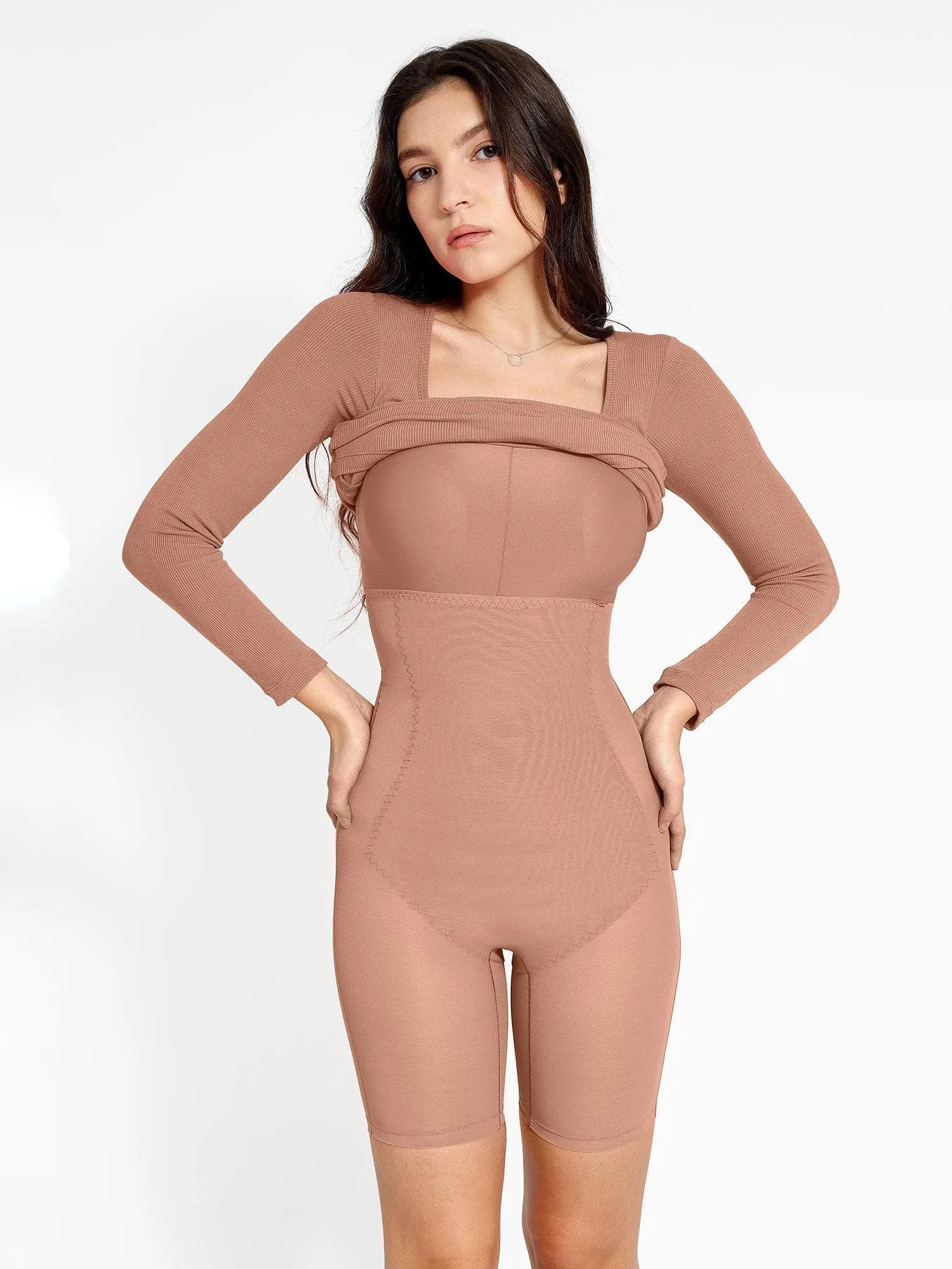 Shapewear Long Sleeve Square Neck Modal Slimming Midi Dress