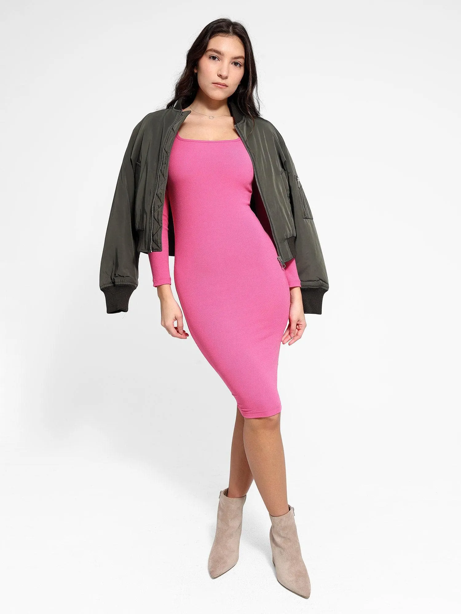 Shapewear Long Sleeve Square Neck Modal Slimming Midi Dress