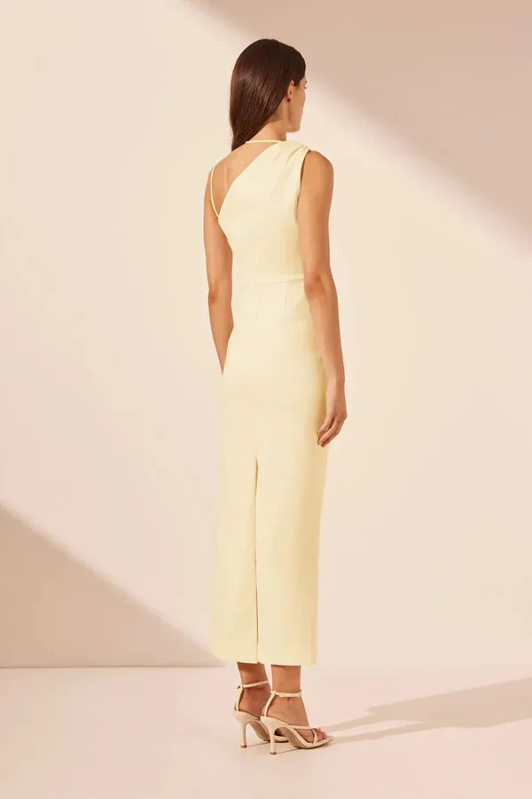 Shona Joy - Lani Asymmetrical Gathered Midi Dress **AUTOMATIC 20% OFF AT CHECKOUT **- Vanilla