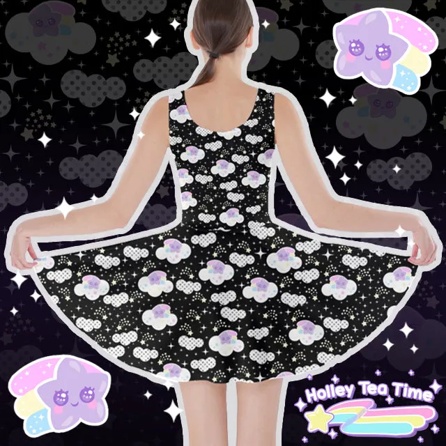 Shooting Star Clouds Black Skater Dress [Made To Order]