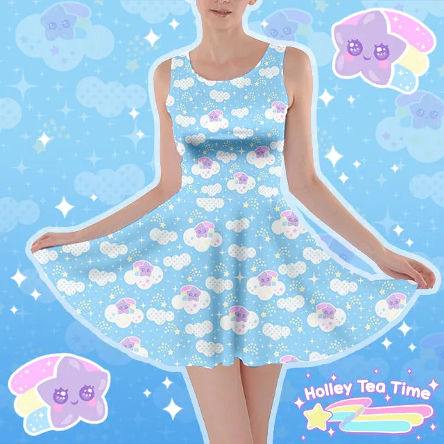 Shooting Star Clouds Blue Skater Dress [Made To Order]