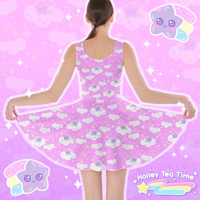 Shooting Star Clouds Pink Skater Dress [Made To Order]