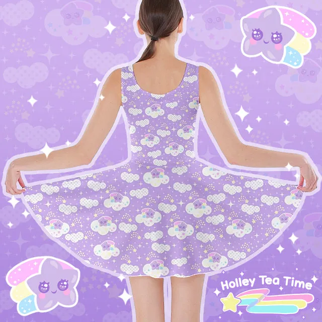 Shooting Star Clouds Purple Skater Dress [Made To Order]