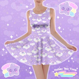 Shooting Star Clouds Purple Skater Dress [Made To Order]