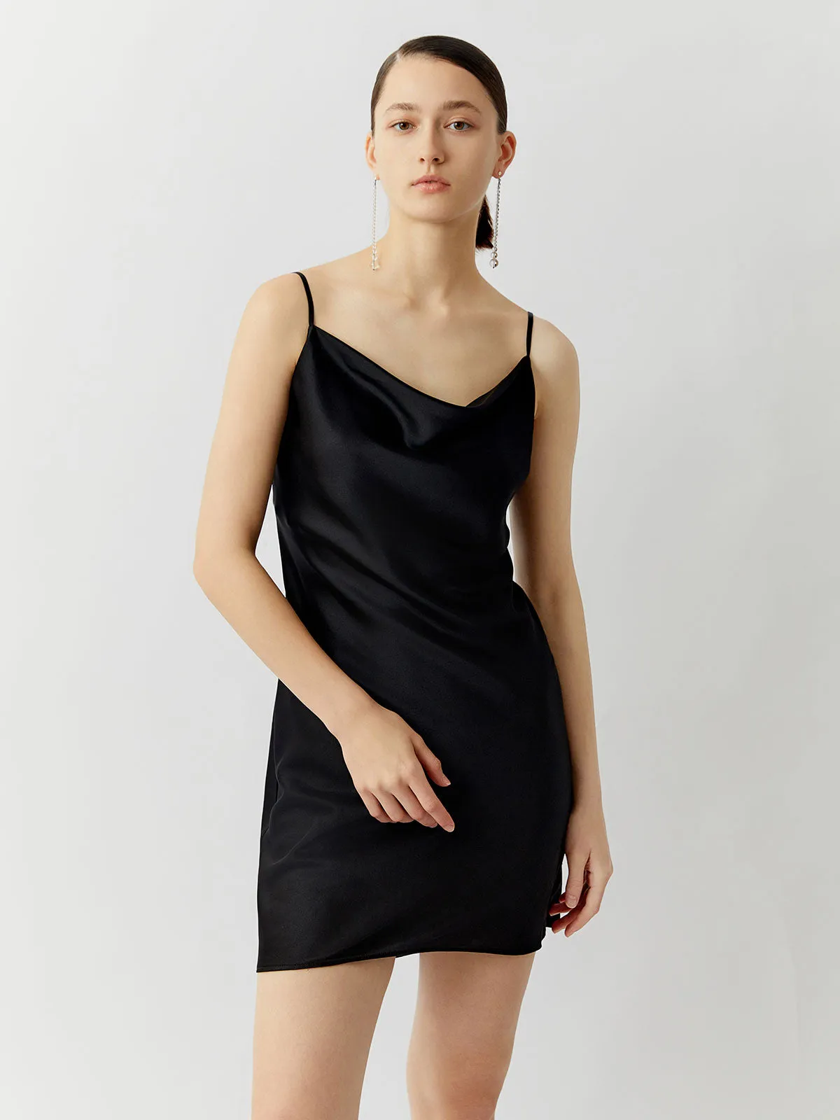 SILKINC Crystal Bias Cut Cowl Neck Mini Slip Dress (Spirit slip)