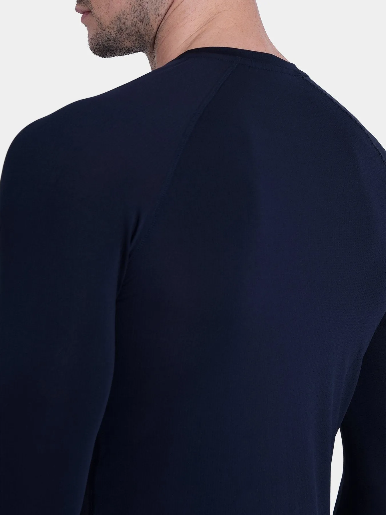 Stamina Long Sleeve Crew Neck Running Top For Men With Thumbholes & Back Zip Pocket