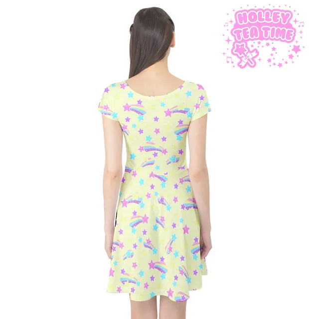 Starry Party Yellow cap sleeve skater dress [made to order]