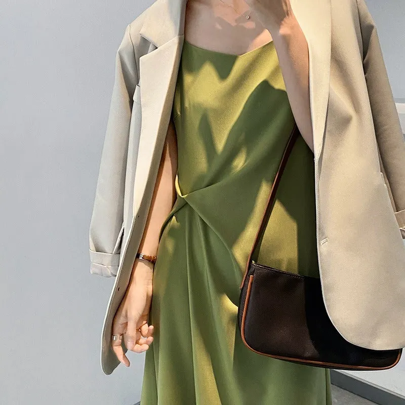 Stylish Satin Slip Dress - Green