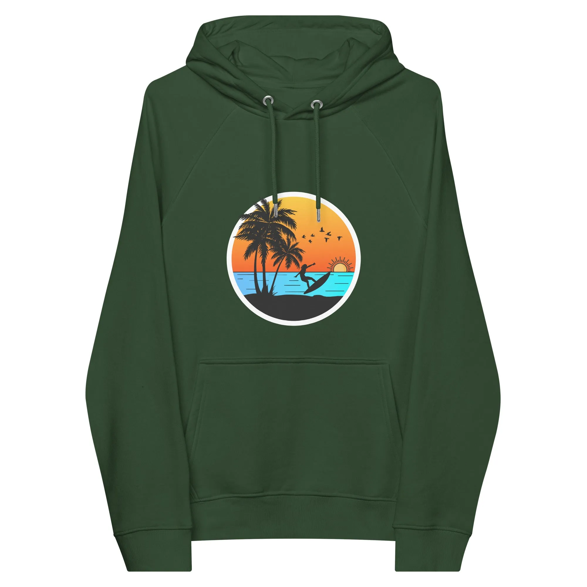 Sunset Surfing Vintage Graphic Women Eco Raglan Hoodie