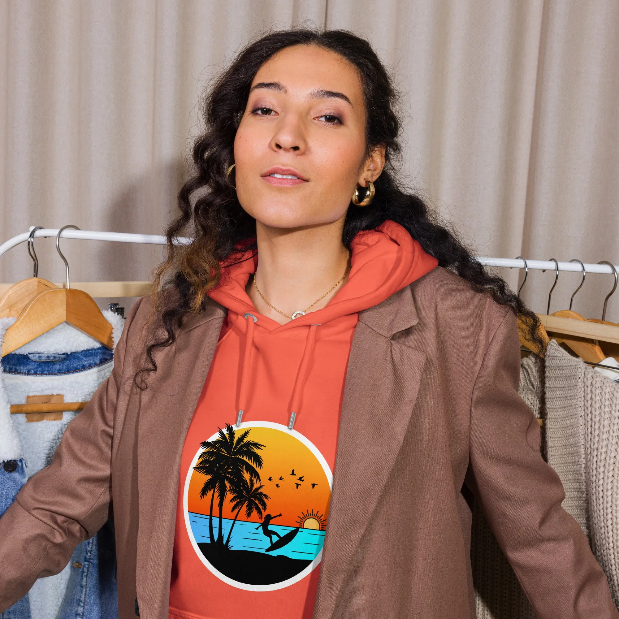 Sunset Surfing Vintage Graphic Women Eco Raglan Hoodie