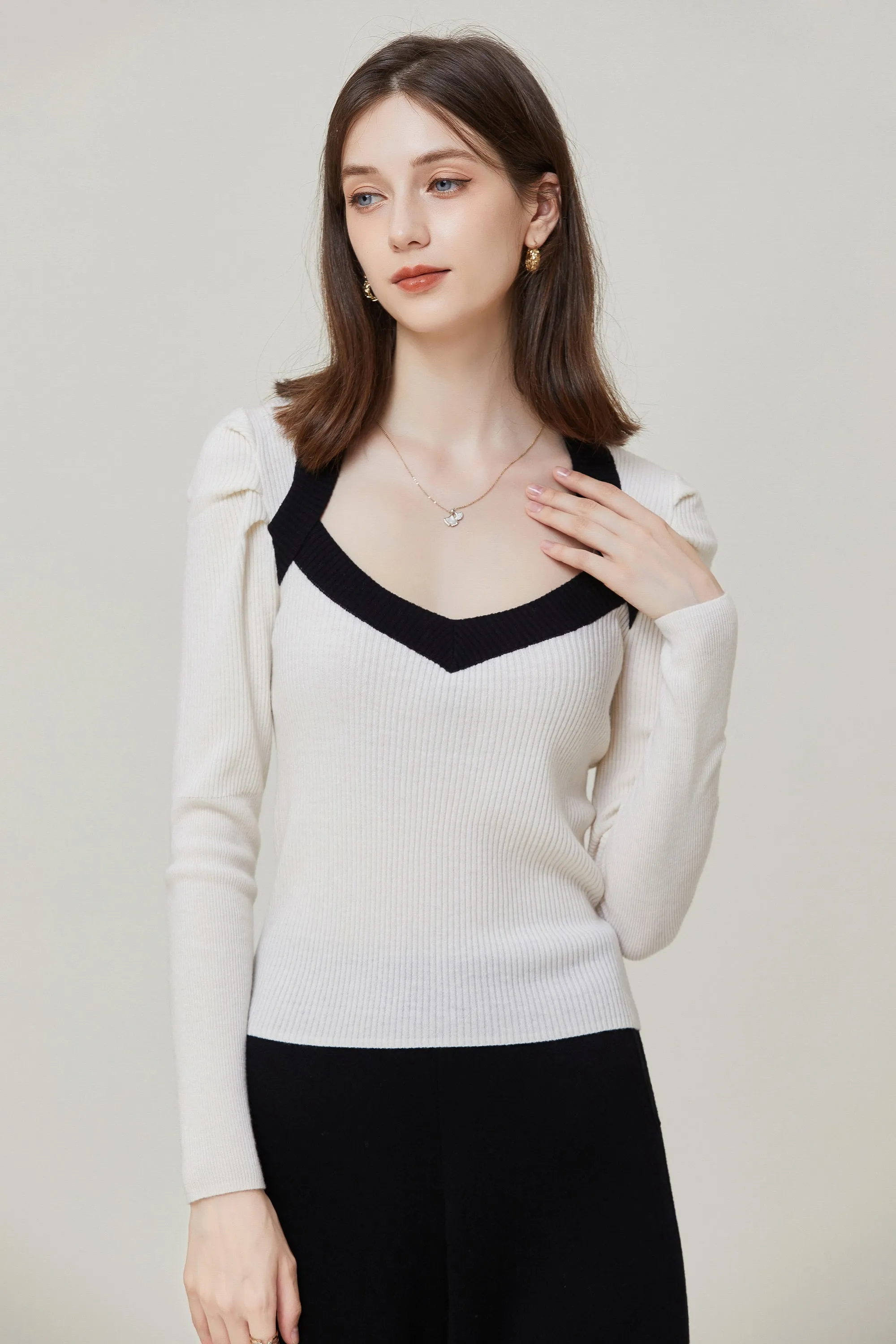 Sylphide | Isaure Black And White Puff Wool Sweater