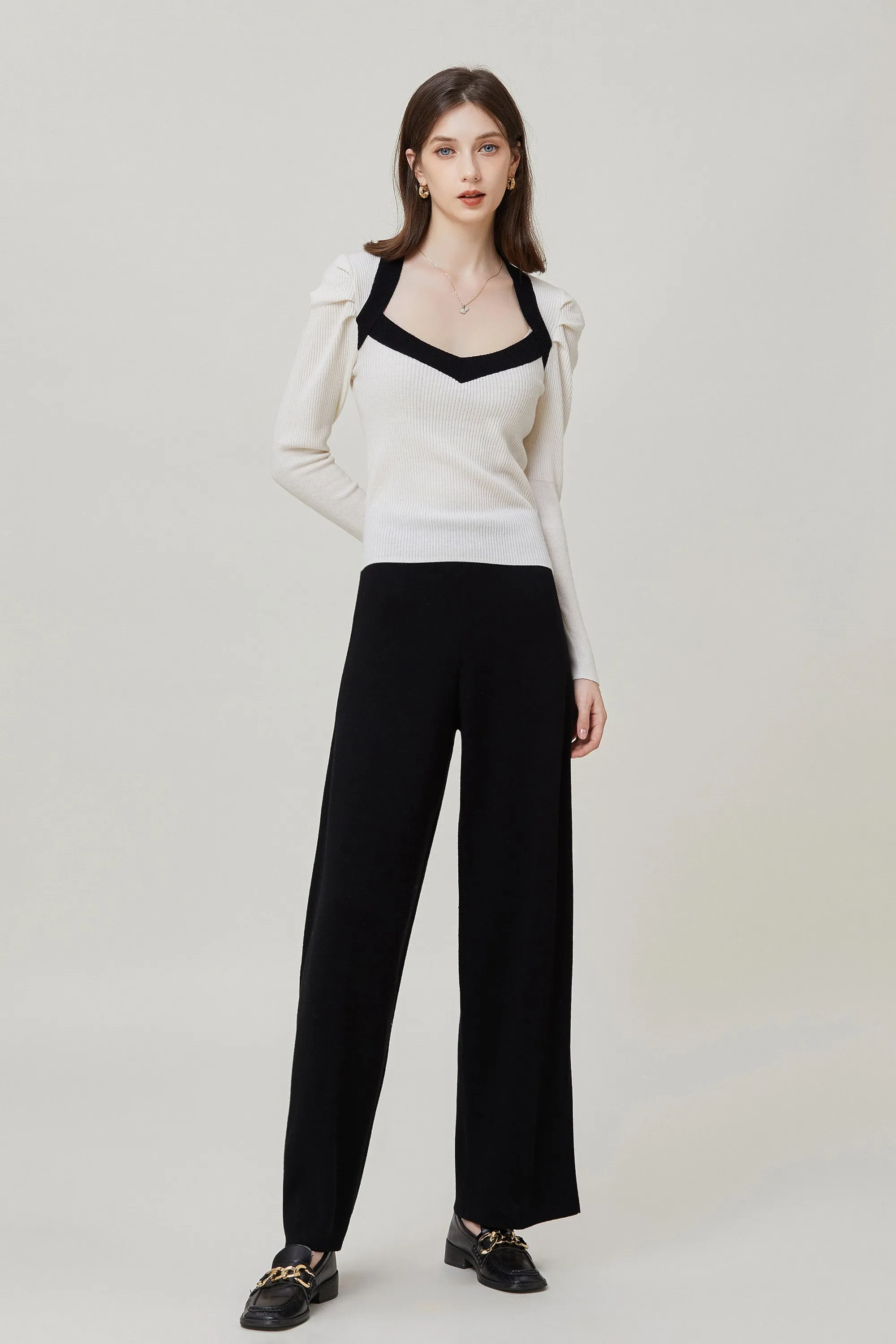 Sylphide | Isaure Black And White Puff Wool Sweater