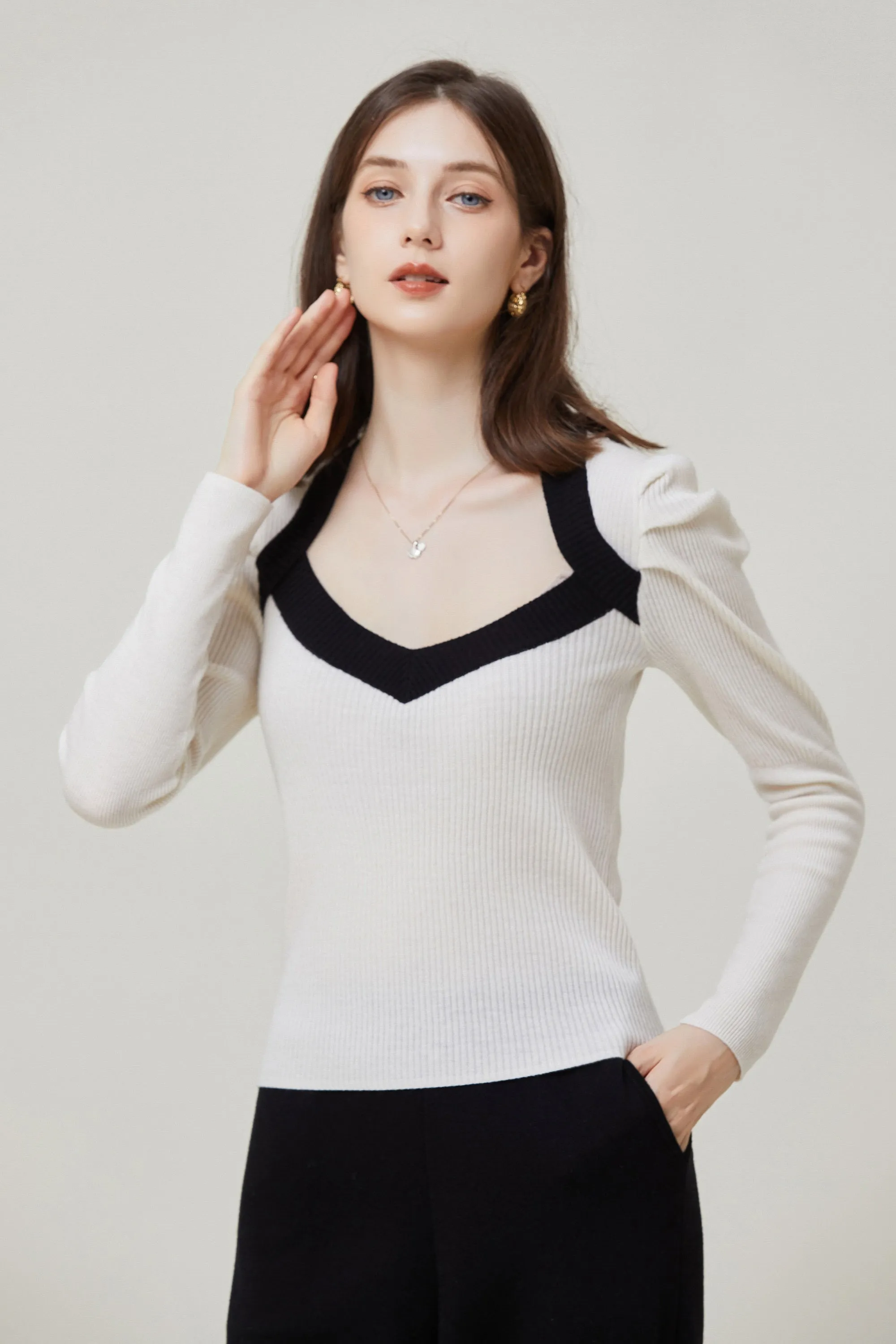 Sylphide | Isaure Black And White Puff Wool Sweater