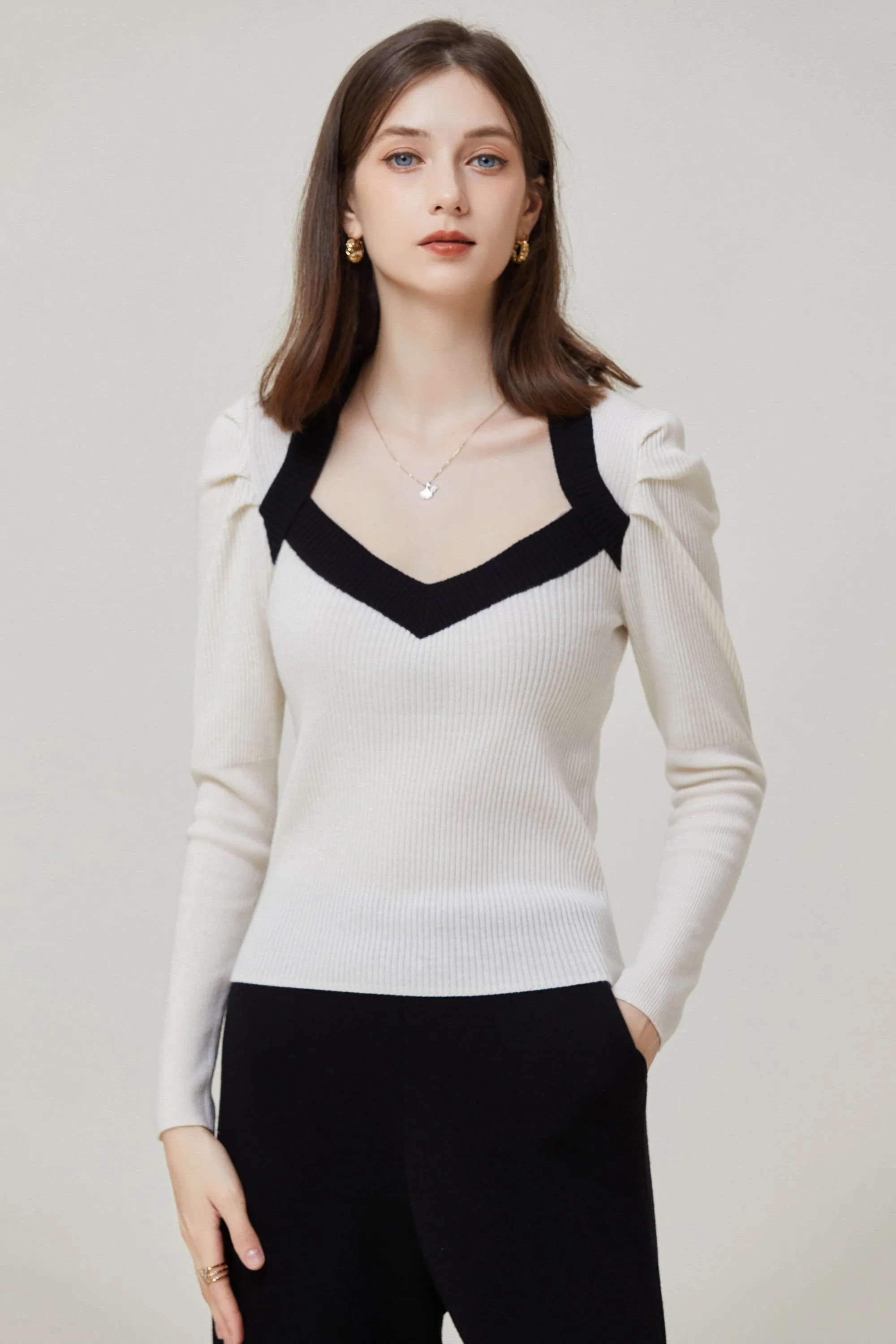 Sylphide | Isaure Black And White Puff Wool Sweater