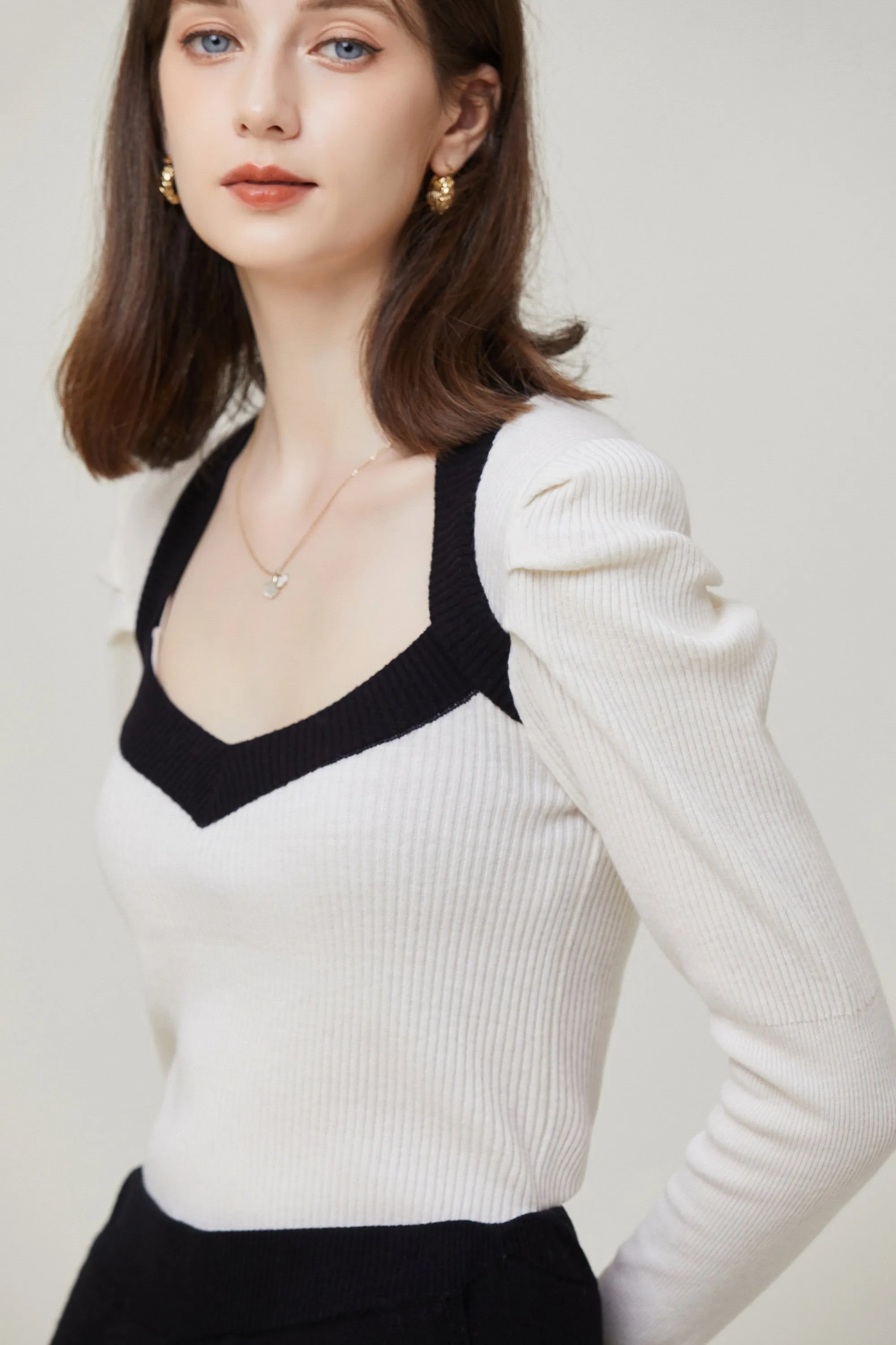 Sylphide | Isaure Black And White Puff Wool Sweater