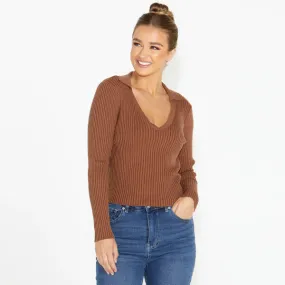 Talana Collared Knit - Brown