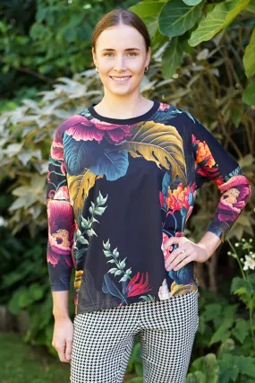 Tami Top - Black Tropical Poppies | SALE