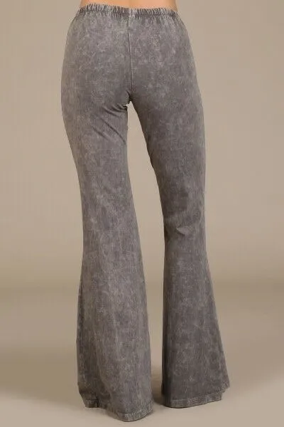 Taupe Gray Boho Mineral Wash Flared Bell Bottom Stretch Pull On Pants Womens