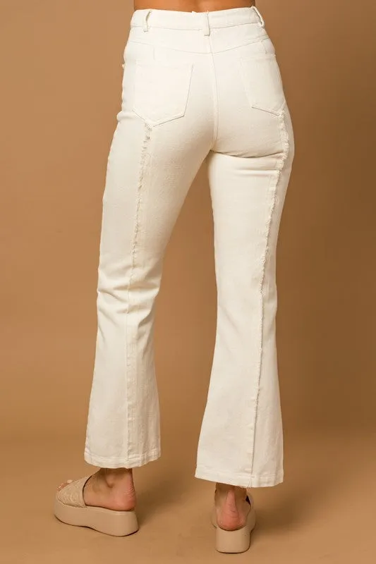 TEEK - White Frayed Hem Flare Pants