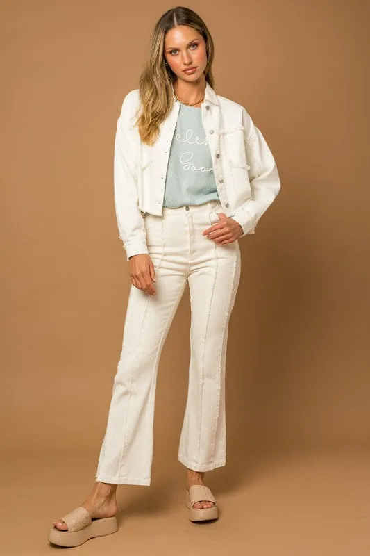 TEEK - White Frayed Hem Flare Pants