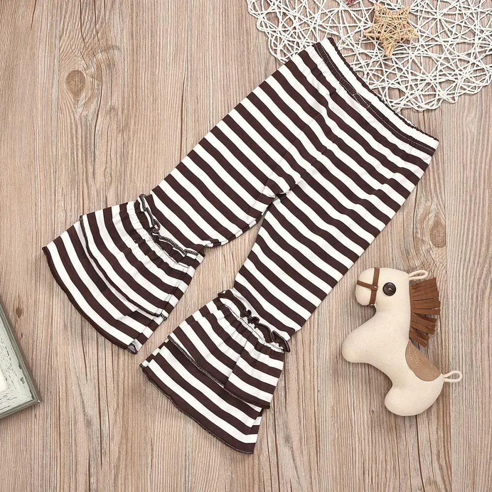 Thanksgiving Turkey Long Sleeve Striped Flared Pants Girls Suit Wholesale Girls Clothes