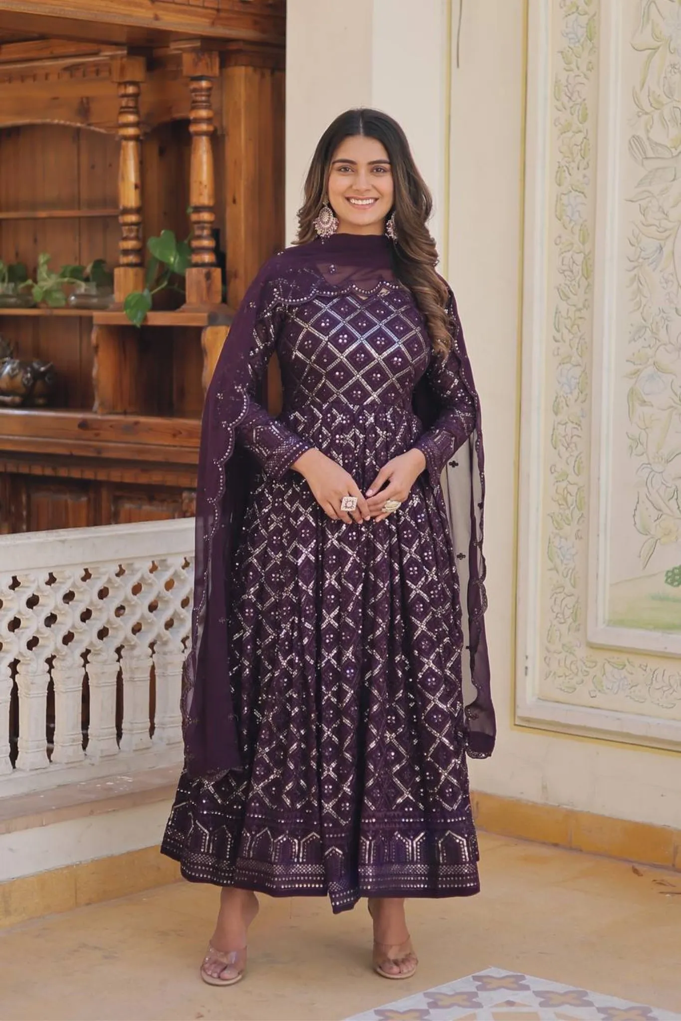 The Elegance of Sequins Embroidered Gown with Dupatta Set