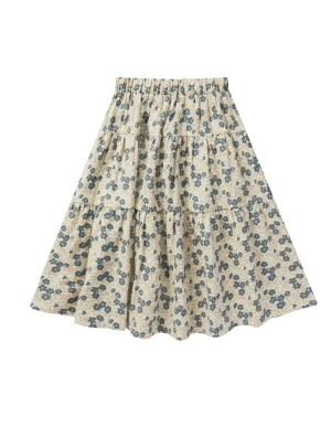 The Tiered Midi Skirt by Rylee   Cru - Blue Ditsy - KIDS