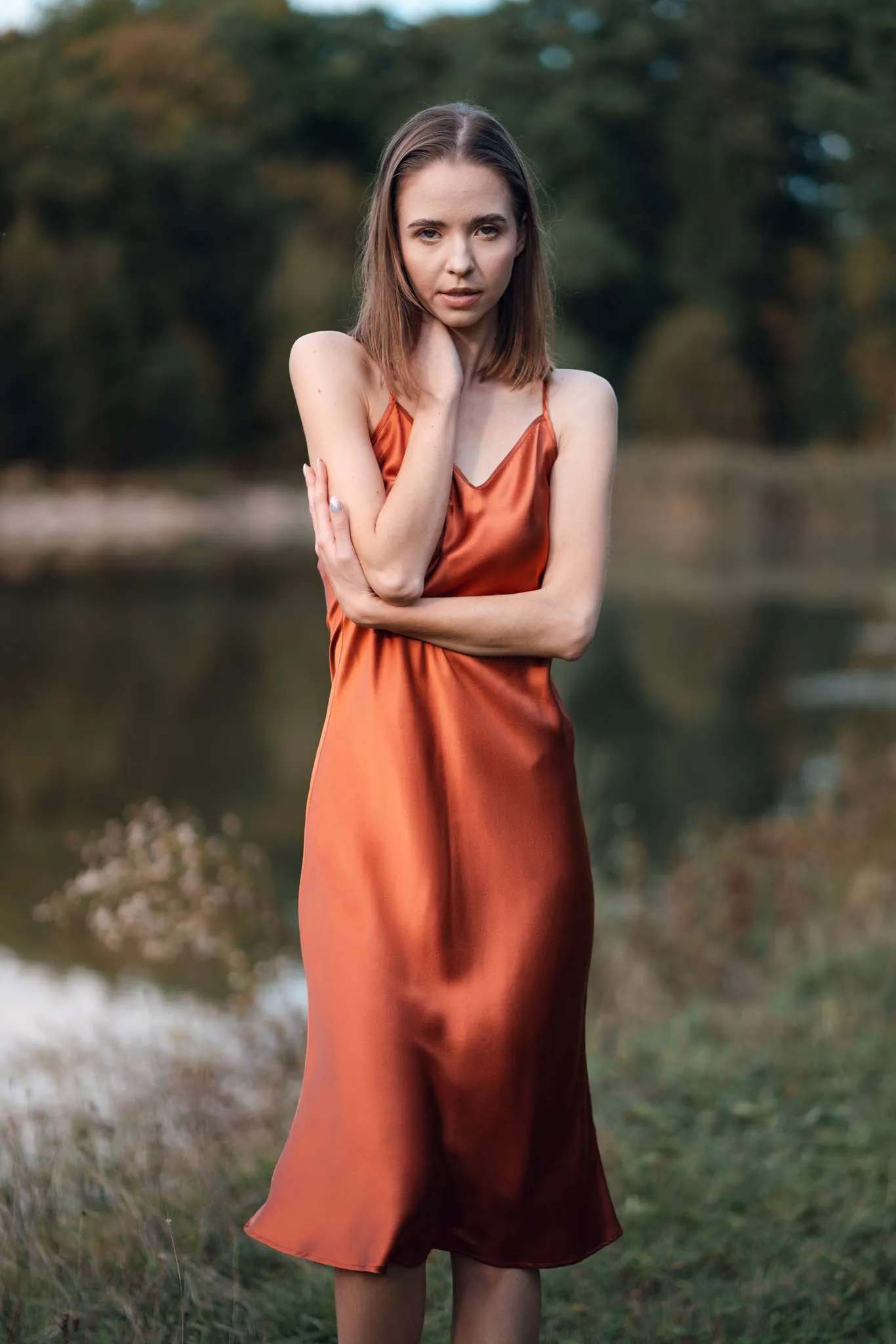 Tuscan Orange Silk Slip Dress