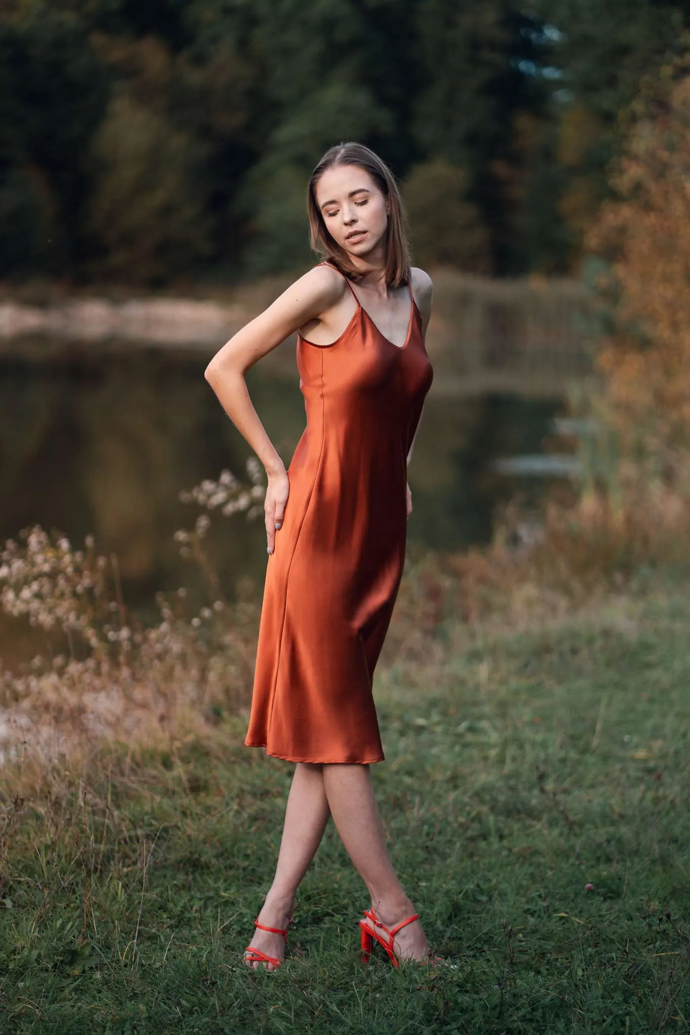 Tuscan Orange Silk Slip Dress